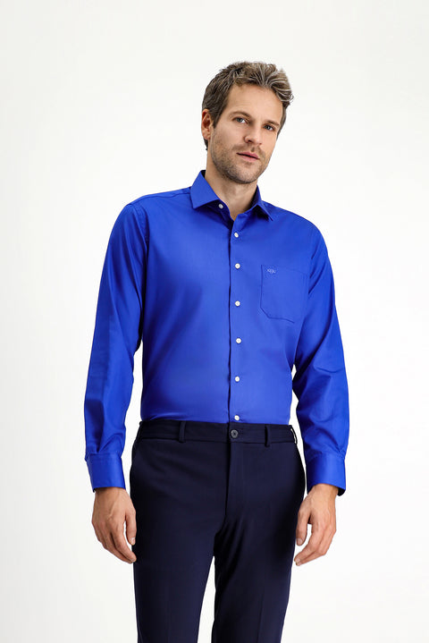 Saks Mavi Uzun Kol Non Iron Saten Klasik Cepli Pamuklu Gömlek