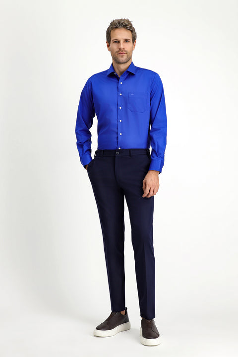 Saks Mavi Uzun Kol Non Iron Saten Klasik Cepli Pamuklu Gömlek