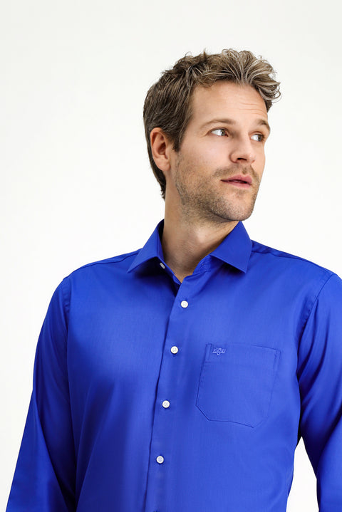 Saks Mavi Uzun Kol Non Iron Saten Klasik Cepli Pamuklu Gömlek