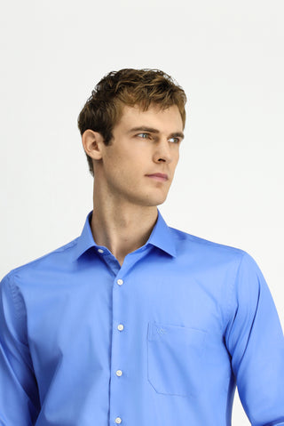  Koyu Mavi  Uzun Kol Non Iron Saten Klasik Cepli Pamuklu Gömlek