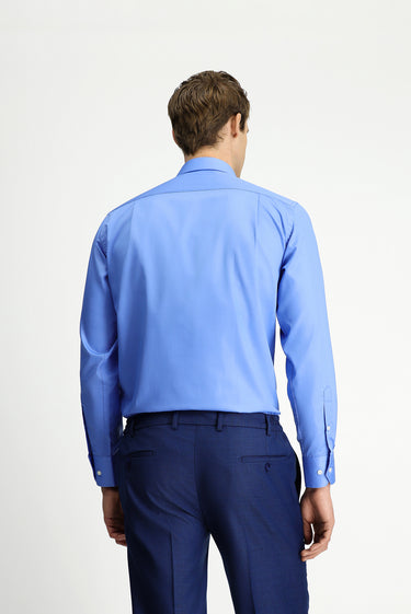 Koyu Mavi  Uzun Kol Non Iron Saten Klasik Cepli Pamuklu Gömlek