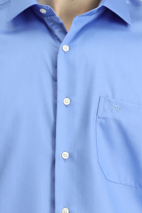 Koyu Mavi  Uzun Kol Non Iron Saten Klasik Cepli Pamuklu Gömlek