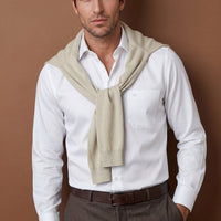 White Long Sleeve Non-Iron Satin Classic Pocketed Cotton Shirt