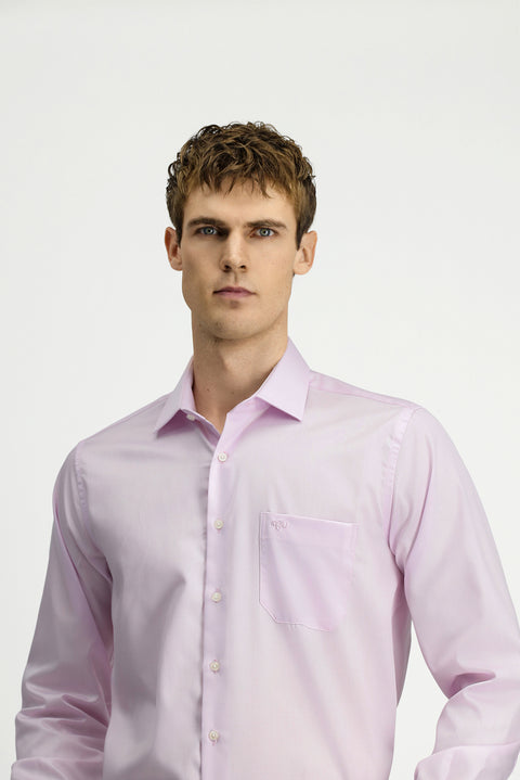 Toz Pembe Uzun Kol Non Iron Saten Klasik Cepli Pamuklu Gömlek