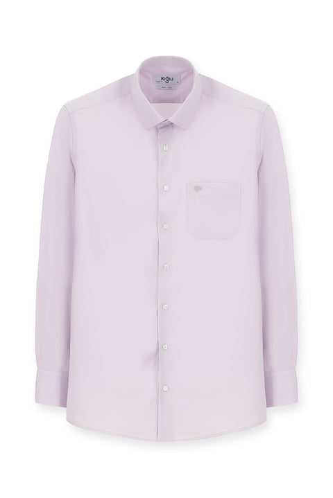 Lilac Long Sleeve Non-Iron Satin Classic Pocketed Cotton Shirt