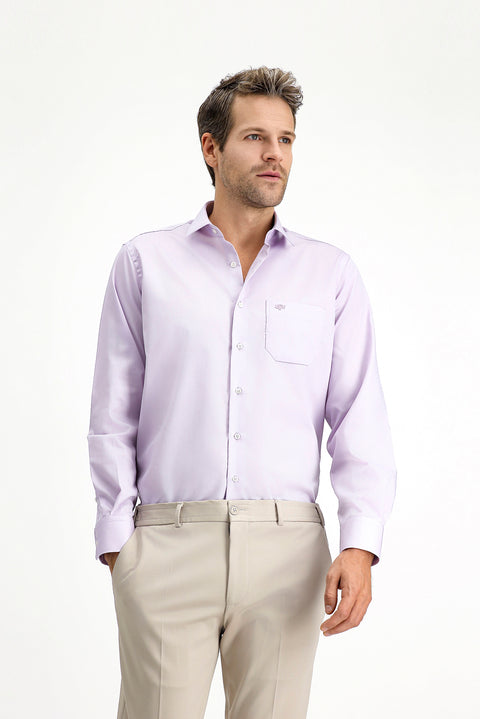 Lila Uzun Kol Non Iron Saten Klasik Cepli Pamuklu Gömlek