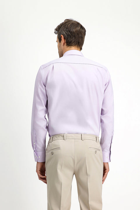 Lilac Long Sleeve Non-Iron Satin Classic Pocketed Cotton Shirt