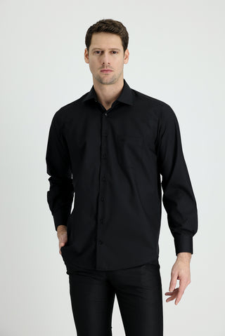  Siyah Uzun Kol Non Iron Klasik Pamuklu Kolay Ütülenebilir Gömlek