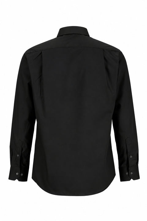 Siyah Uzun Kol Non Iron Ütü Gerektirmeyen Saten Regular Fit Klasik Pamuklu Gömlek