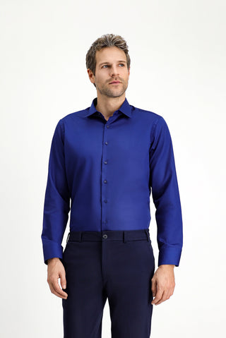  Orta Lacivert Uzun Kol Non Iron Saten Klasik Pamuklu Gömlek