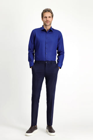  Orta Lacivert Uzun Kol Non Iron Saten Klasik Pamuklu Gömlek