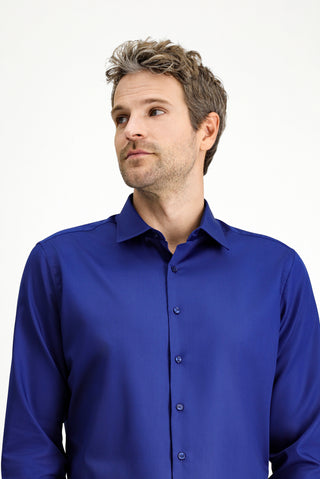  Orta Lacivert Uzun Kol Non Iron Saten Klasik Pamuklu Gömlek