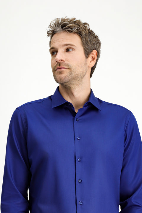 Orta Lacivert Uzun Kol Non Iron Saten Klasik Pamuklu Gömlek