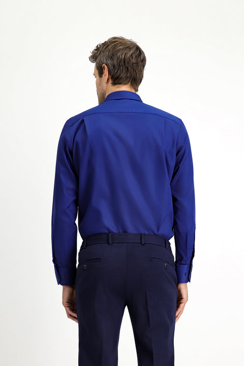 Orta Lacivert Uzun Kol Non Iron Saten Klasik Pamuklu Gömlek