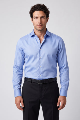  Açık Mavi Uzun Kol Non Iron Ütü Gerektirmeyen Saten Regular Fit Klasik Pamuklu Gömlek