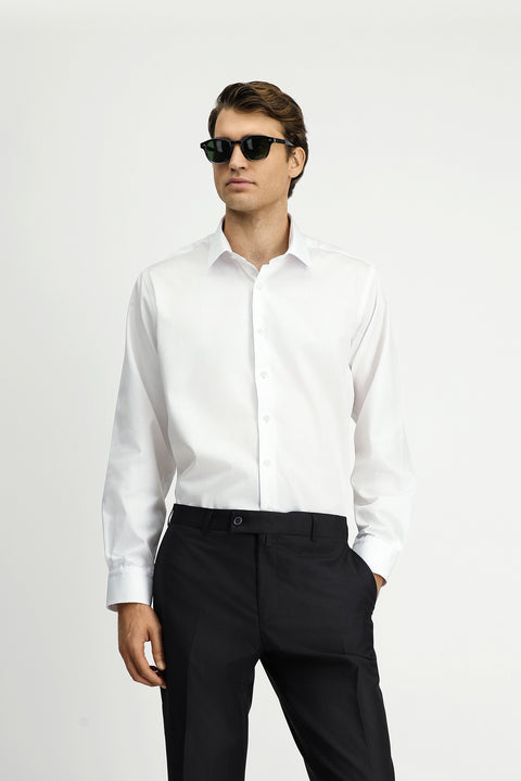 Beyaz Uzun Kol Non Iron Saten Klasik Pamuklu Gömlek