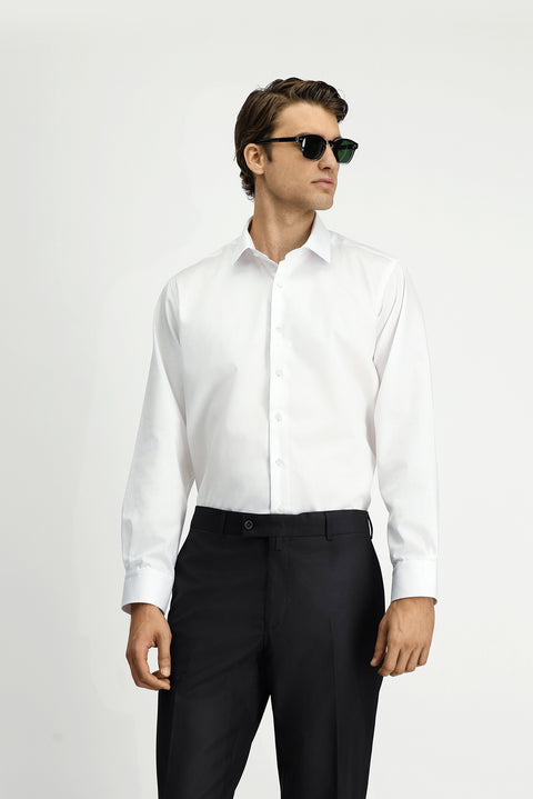 Beyaz Uzun Kol Non Iron Saten Klasik Pamuklu Gömlek