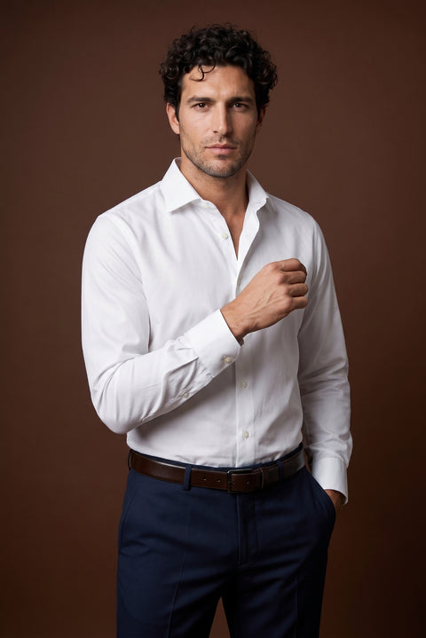 White Long Sleeve Non-Iron Sateen Regular Fit Classic Cotton Shirt