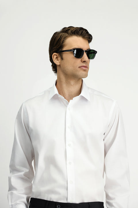 Beyaz Uzun Kol Non Iron Saten Klasik Pamuklu Gömlek