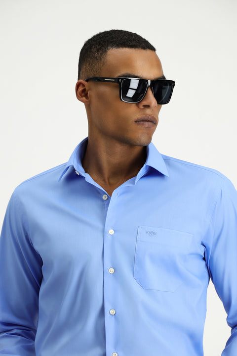 Blue Long-Sleeve Classic Cotton Easy-Iron Shirt