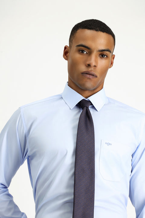 Açık Mavi Uzun Kol Klasik Pamuklu Gömlek