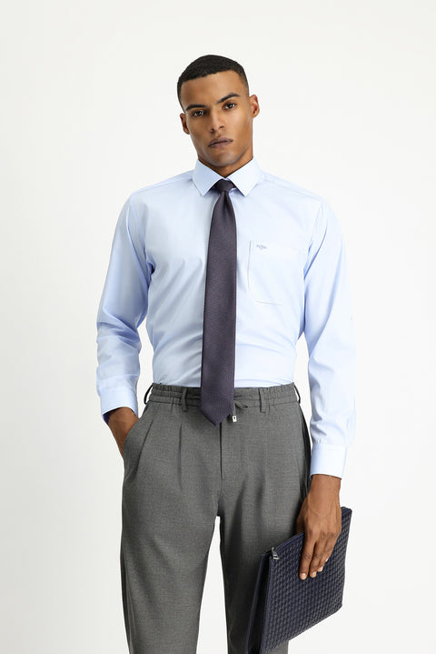 Açık Mavi Uzun Kol Klasik Pamuklu Gömlek