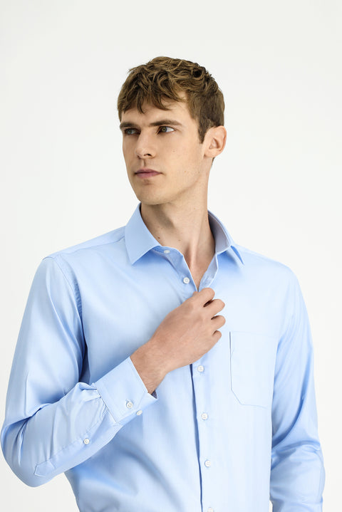 Uçuk Mavi Uzun Kol Klasik Non Iron Pamuklu Gömlek