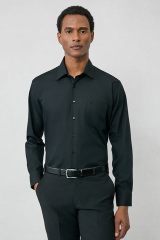  Siyah Uzun Kol Regular Fit Klasik Yaka Cepli Pamuklu Non Iron Ütü Gerektirmeyen Gömlek