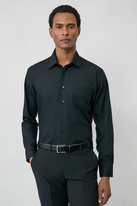 Siyah Uzun Kol Regular Fit Klasik Yaka Cepli Pamuklu Non Iron Ütü Gerektirmeyen Gömlek