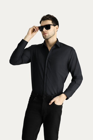  Siyah Uzun Kol Regular Fit Non Iron Ütü Gerektirmeyen Pamuklu Gömlek