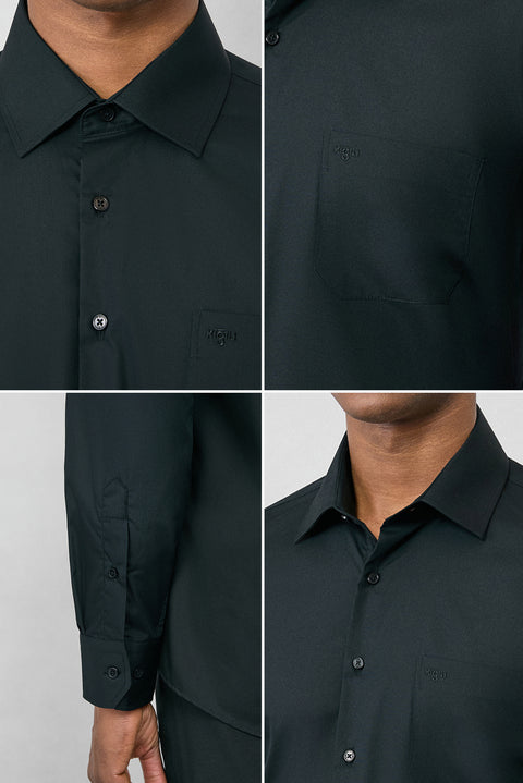 Siyah Uzun Kol Regular Fit Klasik Yaka Cepli Pamuklu Non Iron Ütü Gerektirmeyen Gömlek