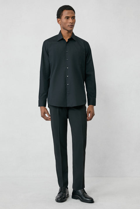 Siyah Uzun Kol Regular Fit Klasik Yaka Cepli Pamuklu Non Iron Ütü Gerektirmeyen Gömlek