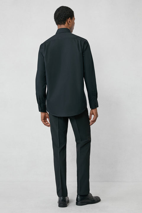Siyah Uzun Kol Regular Fit Klasik Yaka Cepli Pamuklu Non Iron Ütü Gerektirmeyen Gömlek