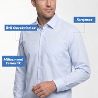 Uçuk Mavi Uzun Kol Regular Fit Klasik Yaka Cepli Pamuklu Non Iron Ütü Gerektirmeyen Gömlek