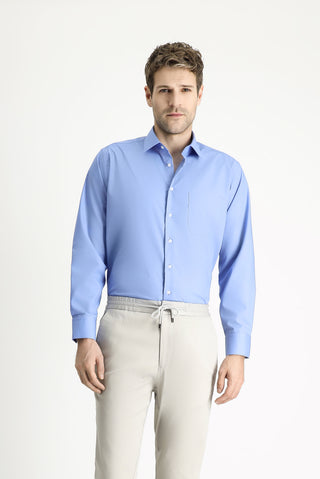  Aqua Mavisi Uzun Kol Regular Fit Non Iron Ütü Gerektirmeyen Pamuklu Gömlek