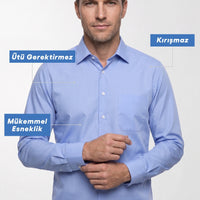 Aqua Mavisi Uzun Kol Regular Fit Klasik Yaka Cepli Pamuklu Non Iron Ütü Gerektirmeyen Gömlek