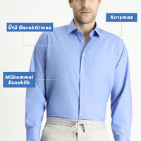 Aqua Mavisi Uzun Kol Regular Fit Klasik Yaka Cepli Pamuklu Non Iron Ütü Gerektirmeyen Gömlek