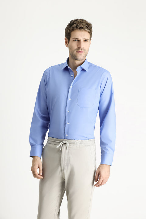 Aqua Mavisi Uzun Kol Regular Fit Klasik Yaka Cepli Pamuklu Non Iron Ütü Gerektirmeyen Gömlek