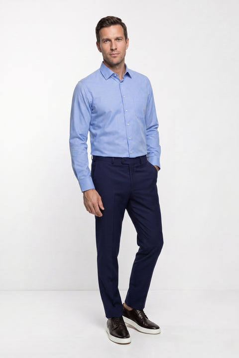 Aqua Mavisi Uzun Kol Regular Fit Klasik Yaka Cepli Pamuklu Non Iron Ütü Gerektirmeyen Gömlek