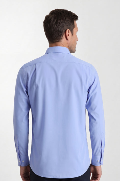 Aqua Mavisi Uzun Kol Regular Fit Klasik Yaka Cepli Pamuklu Non Iron Ütü Gerektirmeyen Gömlek
