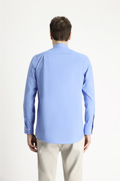 Aqua Mavisi Uzun Kol Regular Fit Klasik Yaka Cepli Pamuklu Non Iron Ütü Gerektirmeyen Gömlek