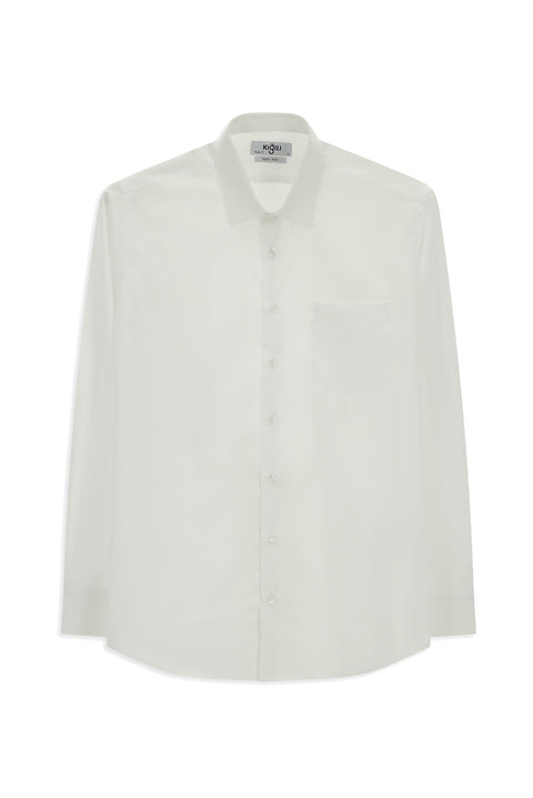 Beyaz Uzun Kol Regular Fit Klasik Yaka Cepli Pamuklu Non Iron Ütü Gerektirmeyen Gömlek