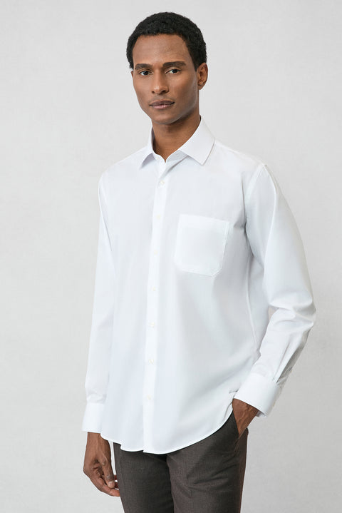Beyaz Uzun Kol Regular Fit Klasik Yaka Cepli Pamuklu Non Iron Ütü Gerektirmeyen Gömlek