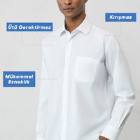 Beyaz Uzun Kol Regular Fit Klasik Yaka Cepli Pamuklu Non Iron Ütü Gerektirmeyen Gömlek