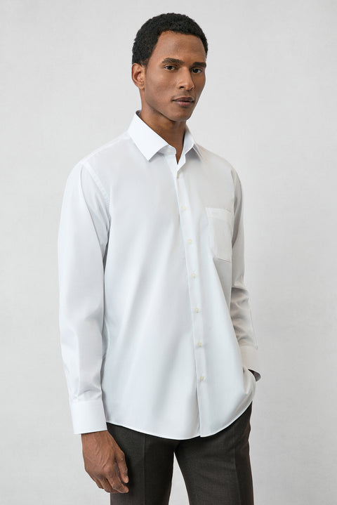 Beyaz Uzun Kol Regular Fit Klasik Yaka Cepli Pamuklu Non Iron Ütü Gerektirmeyen Gömlek