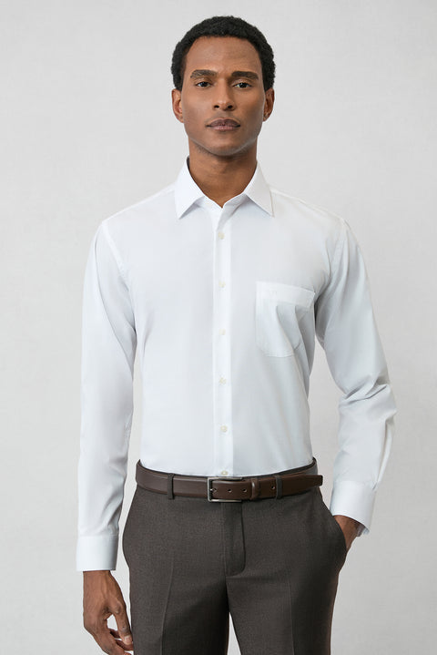 Beyaz Uzun Kol Regular Fit Klasik Yaka Cepli Pamuklu Non Iron Ütü Gerektirmeyen Gömlek