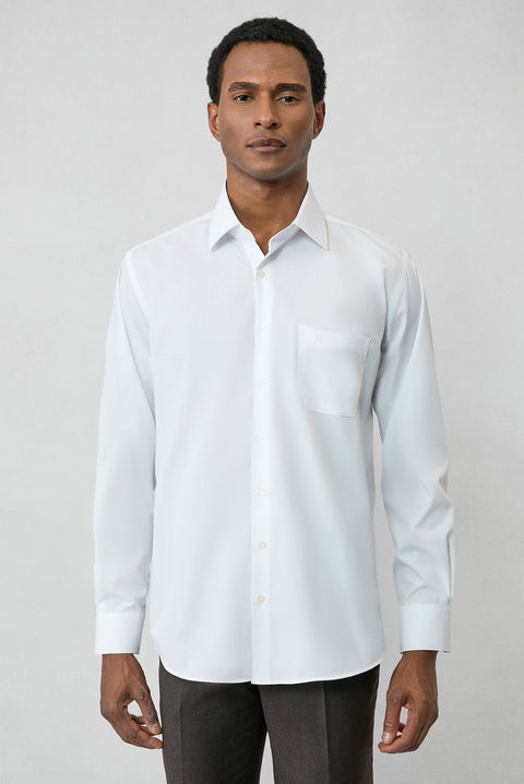 Beyaz Uzun Kol Regular Fit Klasik Yaka Cepli Pamuklu Non Iron Ütü Gerektirmeyen Gömlek