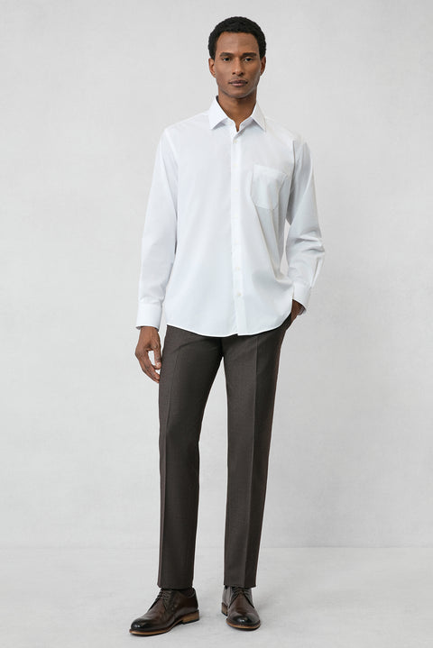 Beyaz Uzun Kol Regular Fit Klasik Yaka Cepli Pamuklu Non Iron Ütü Gerektirmeyen Gömlek