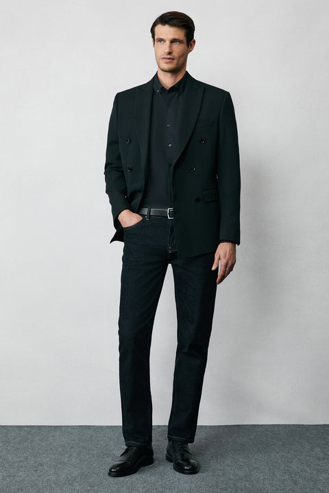 Siyah Uzun Kol Regular Fit Düğmeli Yaka Pamuklu Non Iron Ütü Gerektirmeyen Gömlek