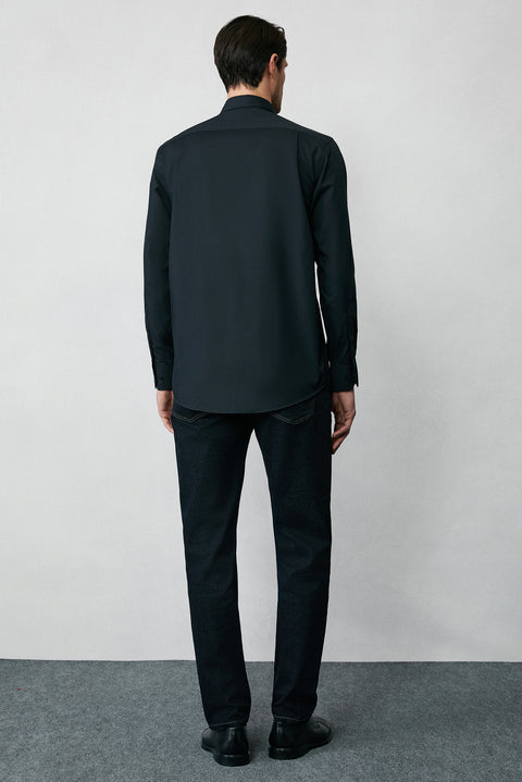 Siyah Uzun Kol Regular Fit Düğmeli Yaka Pamuklu Non Iron Ütü Gerektirmeyen Gömlek